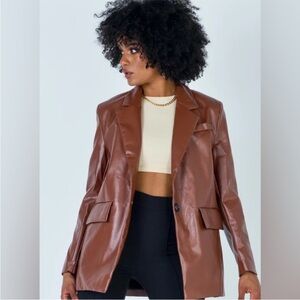 Princess Polly Jocelyn Brown Faux Leather Blazer XS/S